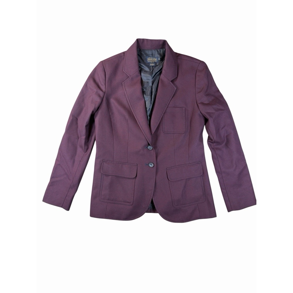 Pendleton Womens Purple Houndstooth Blazer Size 10 Wool Jacket